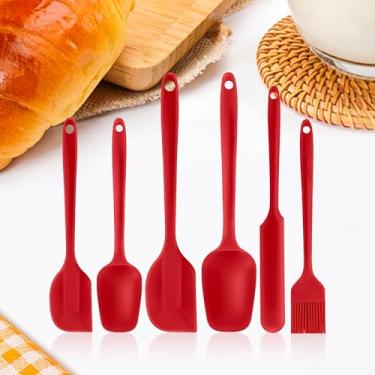 Imagem de Conjunto de espátulas de silicone, pacote com 6 utensílios de cozinha de grau alimentício, com escova de silicone, resistente ao calor, sem BPA, espátula de cozinha de borracha para raspar, assar