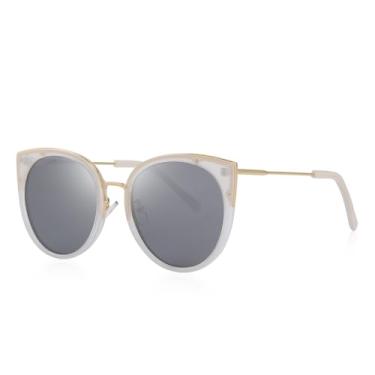 Imagem de Óculos de sol femininos com lentes polarizadas retrô Cat Eye, Prateado espelhado, Lens Width: 57 Millimeters