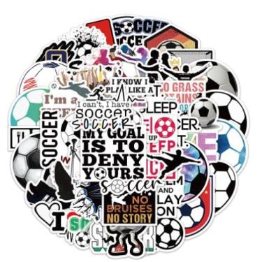 Imagem de 50 adesivos coloridos de futebol para mulheres, homens e adultos, pacotes de adesivos de garrafa de água com tema de futebol, adesivos de vinil à prova d'água para laptop, celular, bicicleta, skate