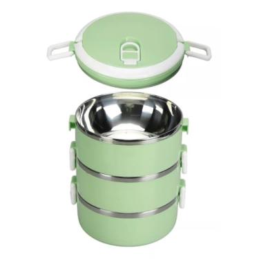 Imagem de Marmita Tripla em Aço Inox 2,1L - 3 Recipientes Herméticos, Tampa com Vedação, Própria para Microondas(Verde)