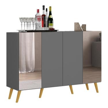 Imagem de Aparador Buffet 4 Portas Com Espelho Retrô Vegas Multimóveis V3562 Grafite/natural Grafite/natural