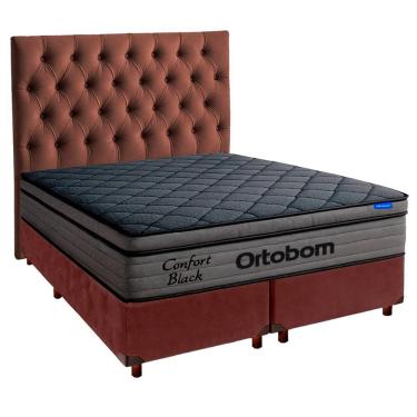 Imagem de Cama Box Marrom+cabeceira+colchão King Confort Black Ortobom