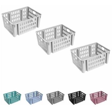 Imagem de Cesto Decorativo Empilhavel Organizador Cozinha Casa Kit C/3 - Atelie 