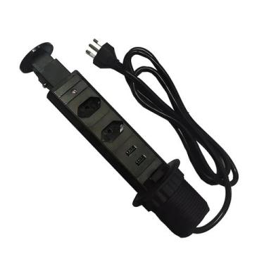 Imagem de Torre de Tomada Multiplug 2 Tomadas e 2 USB Bivolt - NKF, Bivolt, Pret