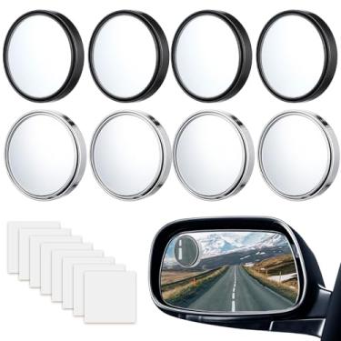 Imagem de 8 peças de espelhos redondos de ponto cego para carro Espelho auxiliar de inversão convexo ajustável de 2,2 polegadas com caixa de ABS espelho de visão lateral grande angular de 360° para caminhões