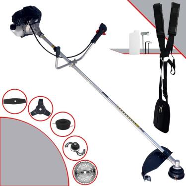 Imagem de Roçadeira Profissional Completa Toyama RT43LB25A À Gasolina 2 Tempos 43cc 1,7HP de Potência Alta Rotação Com Carretel Nylon + Kit 4 Lâminas de Cortes