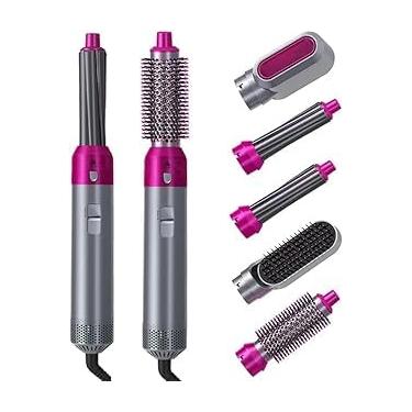 Imagem de YODHE Escova Secadora 5 em 1, Modelador e Alisador Elétrico com Pente de Ar Quente, Multifuncional para Cabelos, Rosa e Cinza