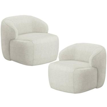 Imagem de Kit 02 Poltronas Decorativa Fixa Orgânica Para Sala Living Barolo L06 Linho Cru - Lyam Decor