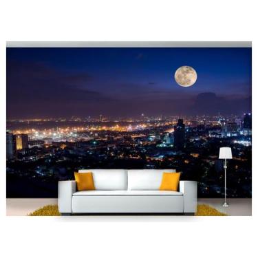 Imagem de Papel De Parede Lua Cheia Cidade Prédios 3D Lua36 - Você Decora