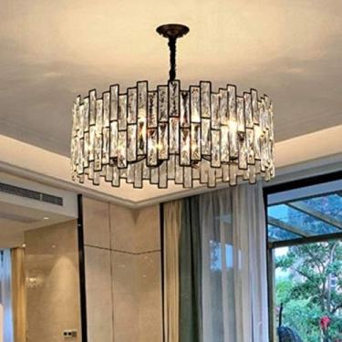Imagem de Lustre de cristal contemporâneo em estilo americano - Luminária pendente moderna, minimalista e artística com design criativo para sala de jantar e sala de estar (redondo de 100 cm)