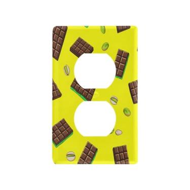 Imagem de Blueangle Placas de parede de barras de chocolate, tomadas duplas, tamanho padrão, placas de cobertura de tomada elétrica de 1 gangue para decoração de quarto de escritório em casa, 4,53 x 2,76