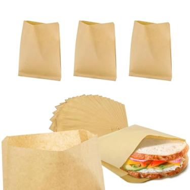 Imagem de SQXBK 200 peças sacos de embalagem de alimentos 15 x 17 cm papel kraft descartável à prova de gordura adequado para embalagem de biscoitos, sanduíches, doces, lanches