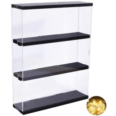 Imagem de DuvinDD Expositor de acrílico montado na parede Funko POP prateleiras, vitrine transparente colecionável com porta deslizante para boneco Lego à prova de poeira Hot Wheels caixa de armazenamento preta