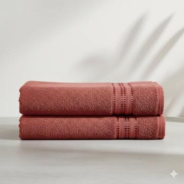 Imagem de Kit Toalha de Banho 2 Pçs 100% Algodão 260 g/m2 125cm x 65cm Hipoalergênica - Barra Decoratica, Luxo, Toque Macio e alta absorção - Vermelho
