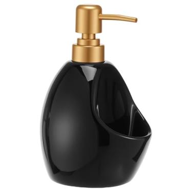 Imagem de Dispensador de sabonete, dispensador de sabão de mão com suporte de esponja, dispensador de xampu com bomba de pressão, frasco para banheiro doméstico e bancada de cozinha decorativo (preto)