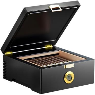 Imagem de KingChii Caixa de madeira de cedro espanhol de mesa com chip semicondutor temperatura constante (17.8 °C a 23.3 °C), cabo tipo C e plugue, presentes para homens (coleção 25-50)