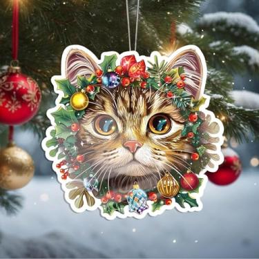Imagem de Enfeites de Natal para pendurar em cristal de gato, enfeites de árvore de Natal feitos à mão, decoração de carro e casa - presentes de Natal, decoração de artesanato em acrílico, ideias de troca de