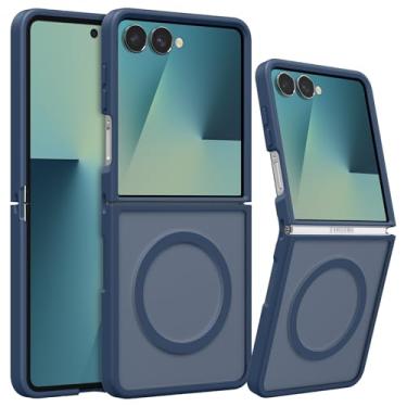 Imagem de RALEAVO Capa magnética forte para Samsung Galaxy Z Flip 7 [compatível com Magsafe] Capa protetora fina à prova de choque para celular Z Flip 7 com traseira rígida translúcida, azul escuro