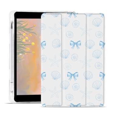 Imagem de AdorableWhimsy Capa Seashell Bow para iPad (A16) 11ª geração 2025 11 polegadas/iPad 10ª geração 2022 10,9 polegadas capa protetora de couro com design costeiro de laço fofo capa traseira macia