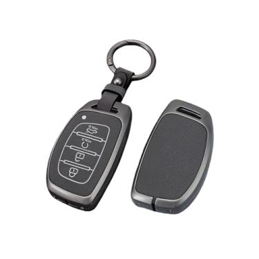 Imagem de Capa de couro para chave de carro em liga de zinco, suporte compatível com Hyundai Tucson Santa Fe Rena Sonata Elantra Creta Ix35 Ix45 I10 I30 I40(C-Style 1-Grey)
