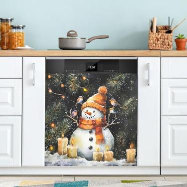 Imagem de xigua Linda capa magnética de boneco de neve de Natal, adesivos magnéticos decorativos antiarranhões para painel de geladeira e lava-louças, decoração personalizada de cozinha doméstica 58 x 66 cm