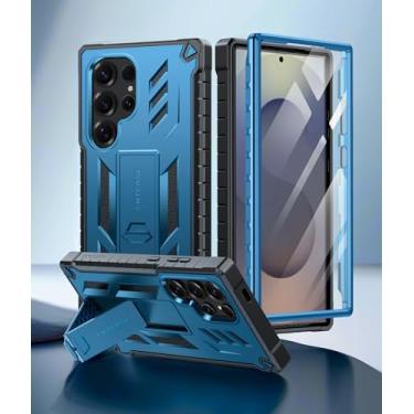 Imagem de Capa para Samsung Galaxy S25 Ultra, proteção de nível militar, à prova de quedas, com suporte | TPU texturizado fosco resistente à prova de choque | Capa protetora resistente para celular - azul
