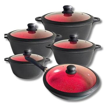 Imagem de Jogo 5 Panela Indução Cerâmica Marmoriza - Docesar, Carvão liso, Verme