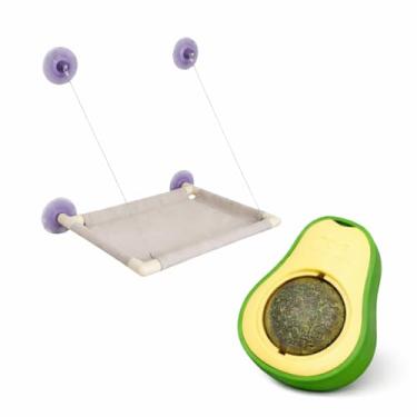 Imagem de Kit Gato Rede de Janela com Ventosas + Brinquedo Catnip Abacate – Cama Suspensa para Gatos com Assento Janela, Enriquecimento Ambiental Anti Estresse