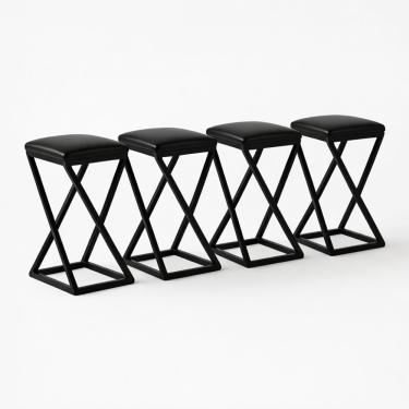 Imagem de Kit 4 Banqueta Baixa Bancada 50 Cm Bar Cozinha Balcão Corino Preto