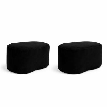 Imagem de Kit 2 Puff Feijão Curvo Orgânico Sala Redondo Confortável Moderno Suede Preto