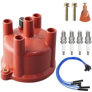 Imagem de MOAUTO Tampa do distribuidor de ignição e rotor e velas de ignição de irídio com kit de ajuste 671-4138 JH81T compatível com Toyota 4Runner Pickup 1984-1992 2.4L L4