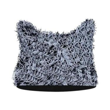 Imagem de Gorro Unissex De Inverno Estilo Hip Hop Com Orelhas De Gato Desgastada
