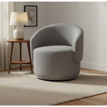 Imagem de Poltrona Decorativa Giratória Sala De Estar Recepção Jasmine Bouclé Cinza