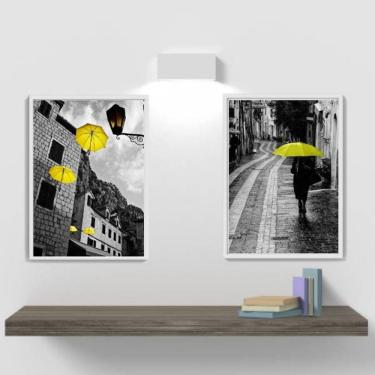Imagem de Kit 2 Quadros Decorativos Fotografias Sombrinhas Amarelas