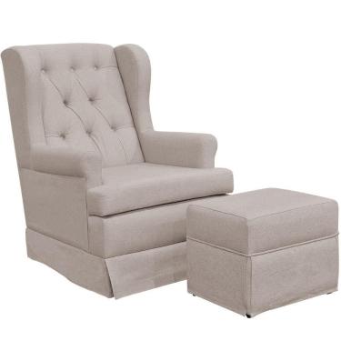 Imagem de Poltrona Com Puff Helena P02 Amamentação Balanço Linho Bege Lyam Decor