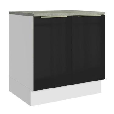 Imagem de Balcão De Cozinha 80 Cm 2 Portas Branco/preto Lux Madesa Branco/preto