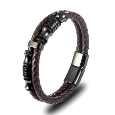 Imagem de Bracelete Pulseira Masculino Couro Executivo Alpha Minimalista - VINKI