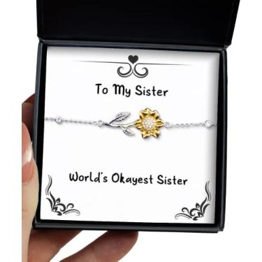 Imagem de SpreadPassion Pulseira de girassol World's Okayest Sister, presente de irmã da irmã, melhor para irmã