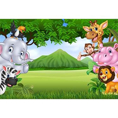 Imagem de Yeele Pano de fundo de fotografia de safári na selva 10 x 2,4 m fundo de fotografia desenho animado zoológico animais pano de fundo infantil menino menina recém-nascido aniversário festa festa decoração cabine fotos fotos fotos vinil estúdio adereços