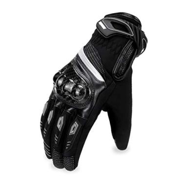 Imagem de Luvas de couro para motocicleta luvas de inverno quentes à prova d'água com tela sensível ao toque, equipamento de corrida profissional masculino mulher, preto, M