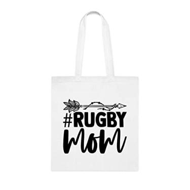 Imagem de Bolsa Tote Rugby Mom, Rugby Mom, presente para a mamãe de rúgbi, bolsa de ombro Rugby Mom, bolsas reutilizáveis Rugby Mom, presente para a mãe da filha favorita, filho e filhos, Branco
