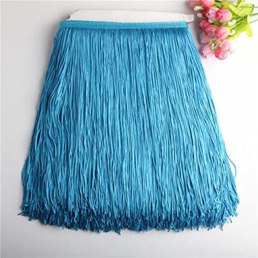 Imagem de 10 jardas/lote 30 cm de comprimento franja de renda guarnição de borla para diy vestido latino acessórios de roupas de palco fita de renda, lago azul, 5 jardas