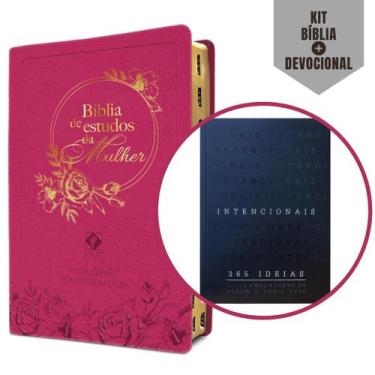 Imagem de Kit: 1 Bíblia Couro Rosa Nvt Pão Diário Estudo Da Mulher + 1 Livro Dev