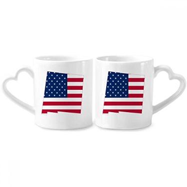 Imagem de Conjunto de canecas de porcelana para casais, com listras e estrelas e mapa dos Estados Unidos