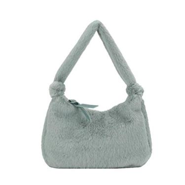 Imagem de Bolsa de mão Valicclud de pelúcia de cor pura para meninas bolsa de inverno casual feminina (branca), Balconette, Verde, 23 * 8 * 14CM
