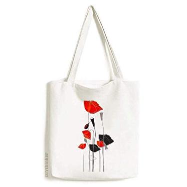 Imagem de Sacola de lona com pintura abstrata de milho com flores vermelhas bolsa de compras casual bolsa de mão