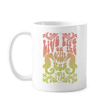 Imagem de Caneca de cerâmica com estampa colorida da vida marinha do hipocampo xícara de porcelana de café