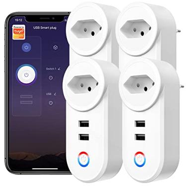 Imagem de Tomada Inteligente 2 Entradas Usb, Smart Plug Wi-Fi 16A 4PCS, função de memória, função off-line, Plugue Inteligente Tomadas Wi-fi, Compatível com Alexa Google Home Tuya