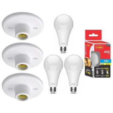 Imagem de Kit 3 Plafonier Plafon Teto Soquete Porcelana E27 Branco