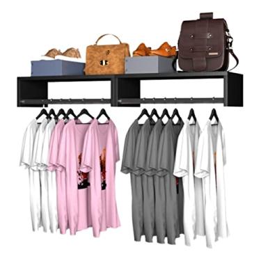 Imagem de ARTMOVELAR - Kit de 2 Cabideiros com Tampo - Kit de Tampo e Tubo para Cabideiro de Parede - Cabide de Parede em Madeira MDF, Organizadores de Roupas para Parede e Guarda-Roupas - Preto, 50x25x12